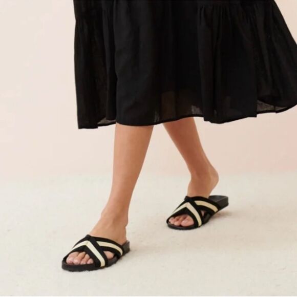 Jenni Kayne Cotton Crossover Sandal Black Stripe size 39 - Picture 1 of 7